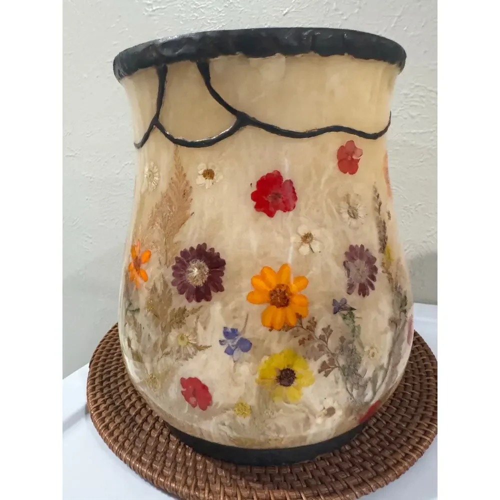 India Ink Fresh Fields Pressed Flowers Wastebasket